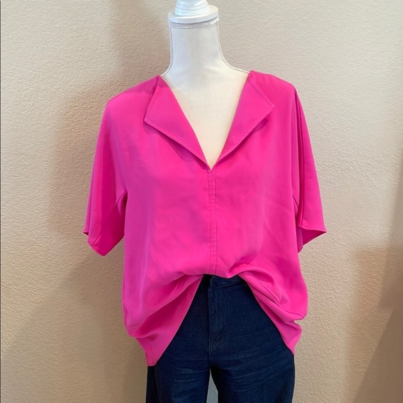 Trina Turk Pink Boxy Blouse with Sailor Collar - Picture 1 of 5